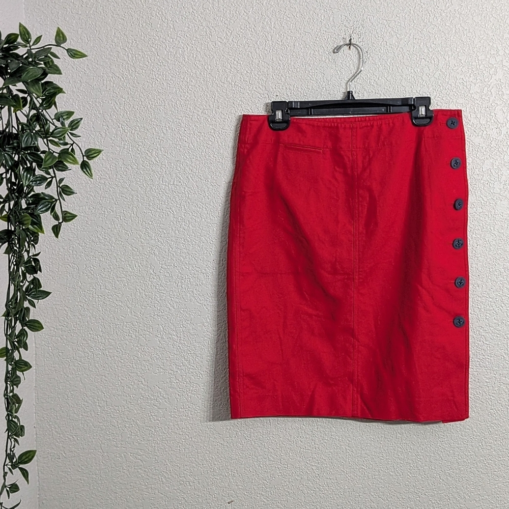 Lauren Ralph Lauren Red Straigh Pencil Skirt Side Button Down Nautical Office 6